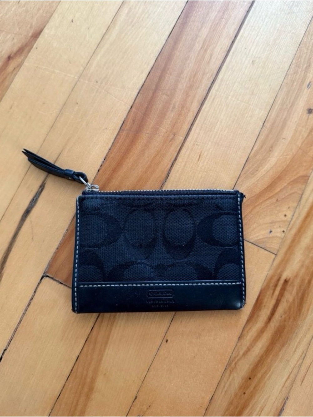 Coach Black Signature Zip Card Case